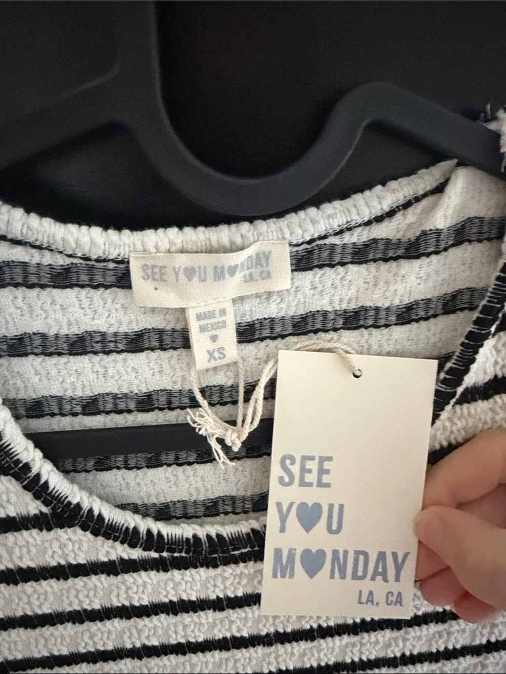 See You Monday Black and White Striped Short Sleeve Top